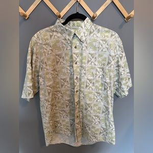 Natural issue green and cream print Hawaiian shirt